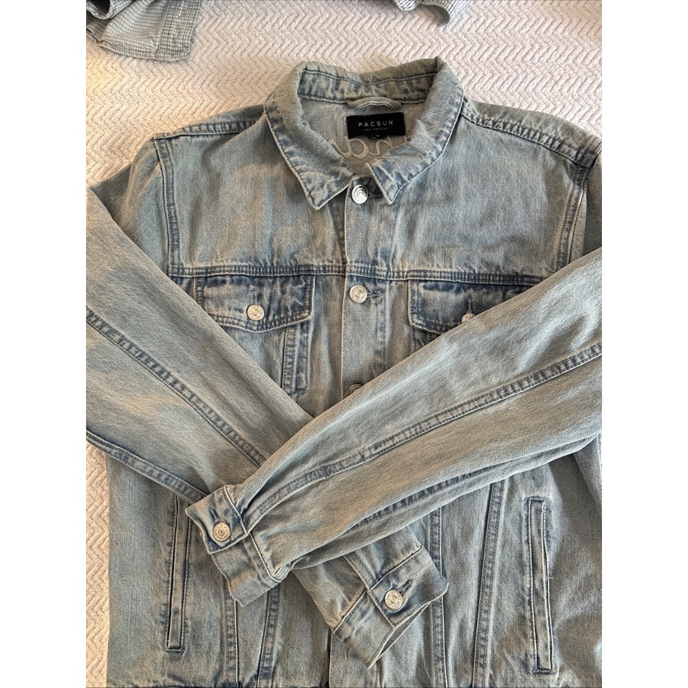 PacSun Jean Jacket M, Embroidered Japan Tiger Dragon Y2K Gorpcore Thrashed Punk - Picture 15 of 16